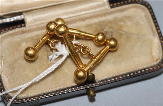 A pair of Chinese gold dumbbell cufflinks,
